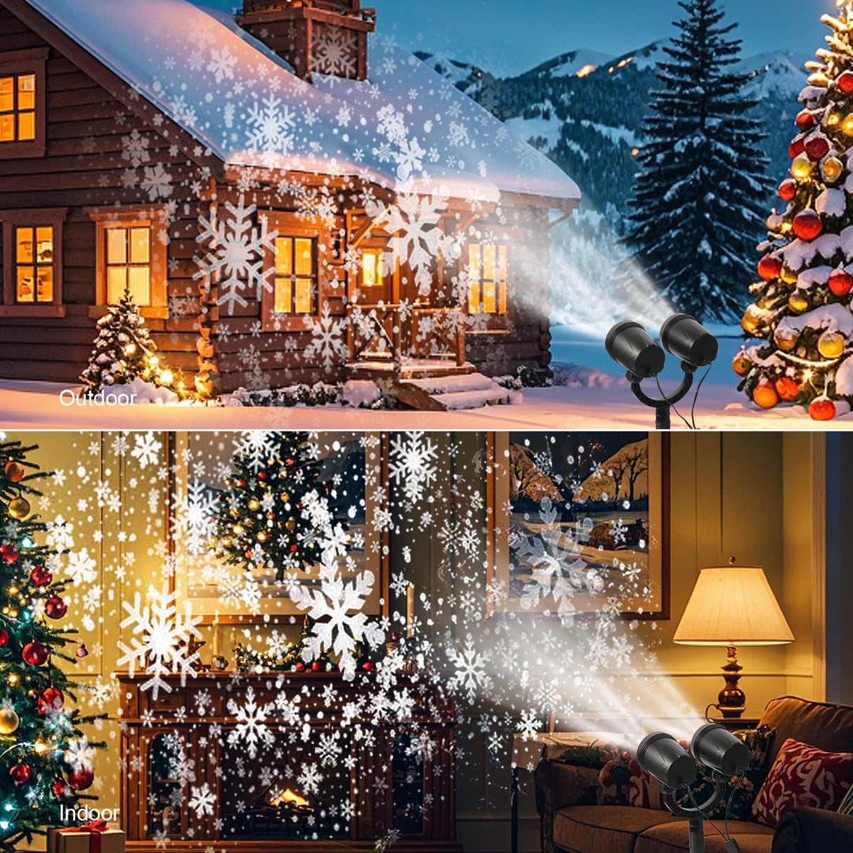 ‎LILNIAGY Christmas Double Head Snowflake Projector Lights,Christmas Decorations Outdoor LED Christmas Lights IP65 Waterproof Rotating Snow Lamp Christmas Decor for Patio Wall Window Xmas Decor LILNIAGY