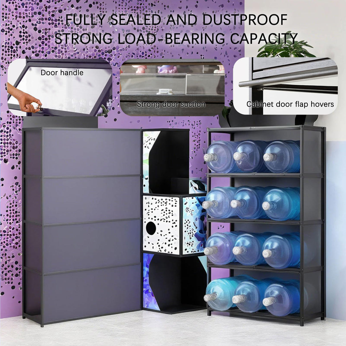 SAADHGG Small Display Cabinet with Acrylic Glass Doors, 4-Tier Curio Cabinet Figure Display Case Living Room Storage Cabinets with Doors and Shelves for Collectibles Toy,Gray,flip top Four Layer SAADHGG