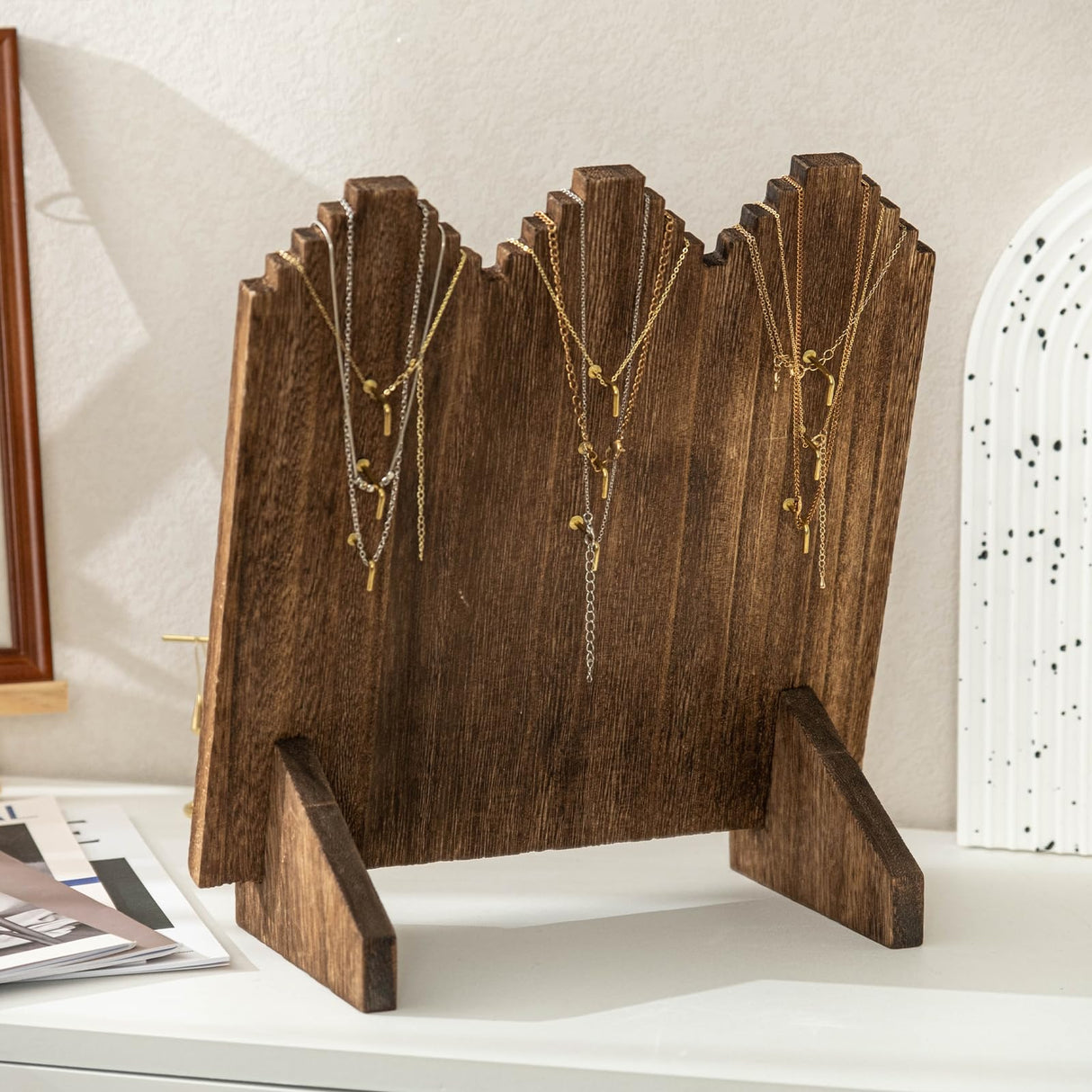 Lolalet Wooden Necklace Display Stands for Selling, Freestanding Multiple Necklaces Stands and Displays for Vendors, Jewelry Displays Holders for Craft Show -1 Pack, Oak Lolalet