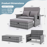Amopatio Wicker Outdoor Daybed - Outdoor Loveseat with Storage Ottoman,4-Level Adjustable Backrest & Cushions, Patio Loveseat for Yard, Balcony, Porch, Garden, Poolside（Grey） Amopatio