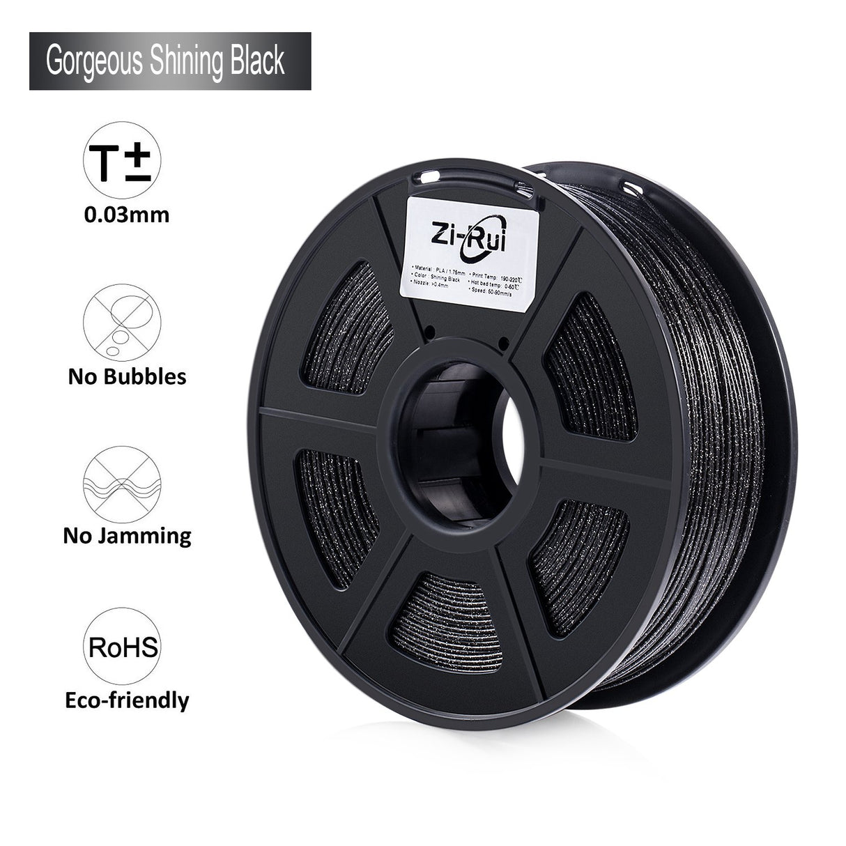 Zi-Rui Marble Color 3D Printer PLA Filament,Sparkly Black,1.75mm,Dimensional Accuracy+/- 0.03 mm, 2.2LBS. Zi-Rui