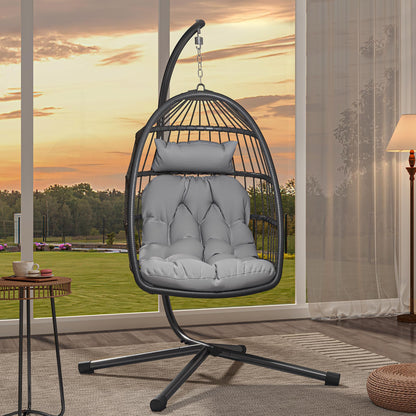 YITAHOME Hanging Egg Swing Chair with Stand Egg Chair Wicker Indoor Outdoor Hammock Egg Chair with Cushions 330lbs for Patio, Bedroom, Garden and Balcony, Dark Gray(Stand Included) - WoodArtSupply