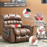 Phoenix Home Large Power Lift Recliner with Massage and Heat for Elderly, Heavy Duty & Safety Motor Reclining Chair, Faux Leather Electric Wider Recliner with USB Ports, 2 Side Pockets, Brown Phoenix Home