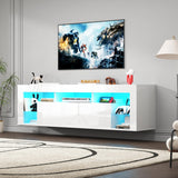 chartustriable 63" Floating High Gloss LED TV Stand for 75" TVs, Wall-Mounted Entertainment Center, Modern Media Console with Open Adjustable Glass Shelf and Hidden Storage Cabinet, White chartustriable