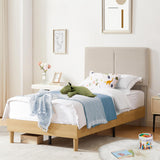 VECELO Twin Frame Upholstered Platform Height-Adjustable Cotton and Linen Headboard, Heavy Duty Wood Slats, 6" Under-Bed Space Noise-Free, No Box Spring Needed,Easy Assembly, Beige VECELO