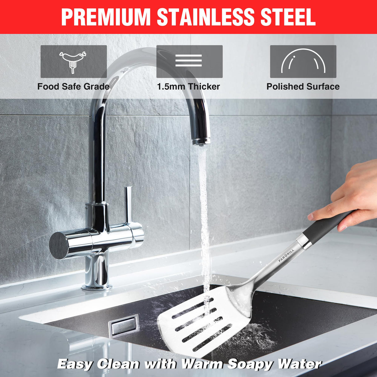 PARGRILL Grill Accessories Heavy Duty BBQ Set Gifts for Men/Women - Premium Stainless Steel Spatula, Fork, Brush & Tongs, Barbecue Utensils Tool Kit Gift for Grilling Lover Outdoor PARGRILL