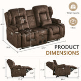 URRED Loveseat Rocker Recliner Sofa with Console, Manual Reclining Loveseat RV Couch Double Rocking Chair Nursery with Cup Holders, Side Pocket, Bluetooth Speaker, USB, Outlets (Brown) URRED