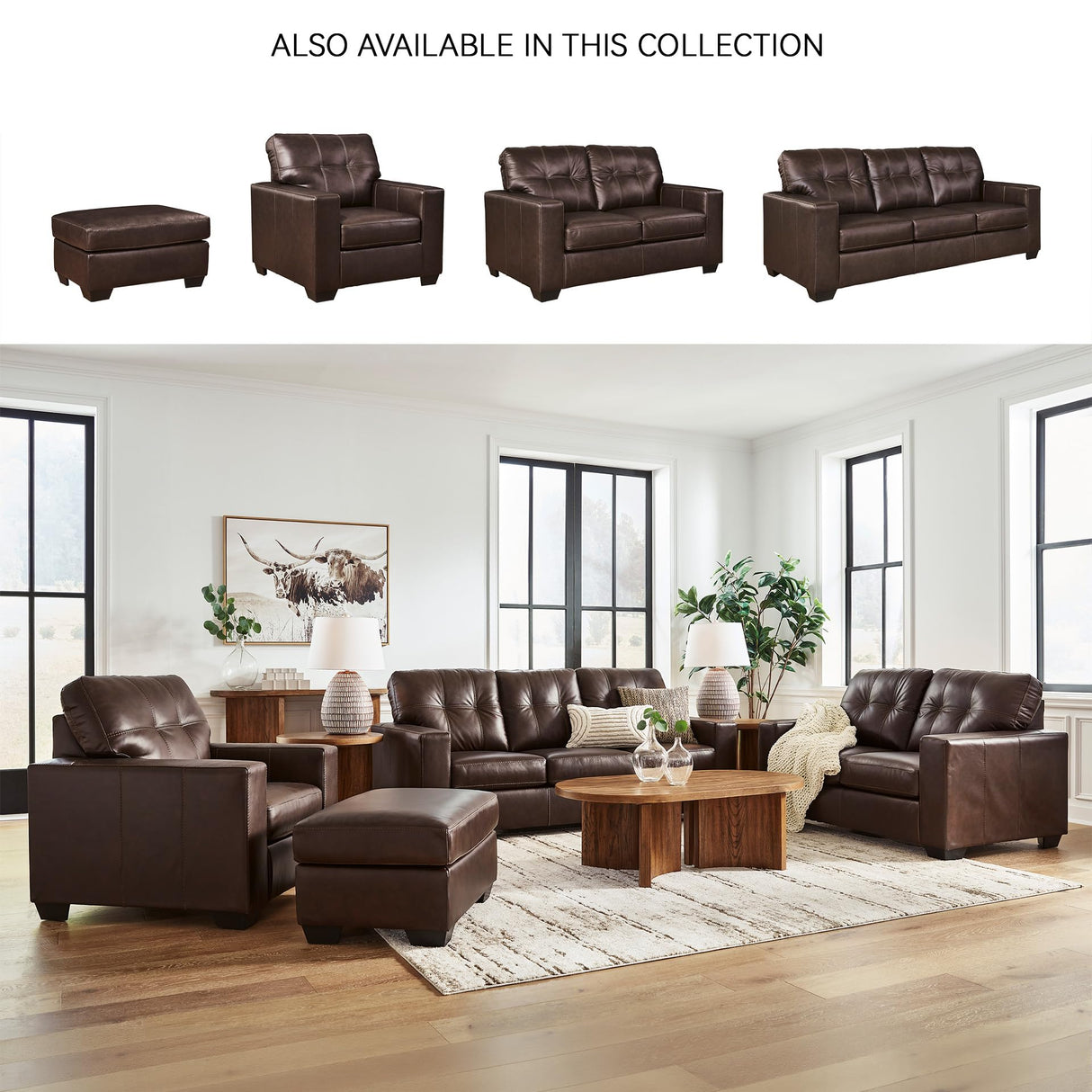 Signature Design by Ashley Santorine Transitional Tufted Leather Match Loveseat, Dark Brown Signature Design by Ashley