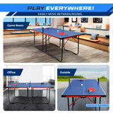 SereneLife Midsize Portable Ping Pong Table Set with Net, Clipper, Post - 6’ x 3’ Foldable Space-Saving Design, Blue SereneLife