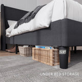VECELO Queen Bed Frame with Type-C & USB Port, Wingback Headboard, Upholstered Platform Bedframe with Charging Station & Side Pockets, No Box Spring Needed, Grey VECELO