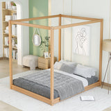 Merax Modern Queen Size Wood Canopy Bed Floor Platform Bed Frame/No Box Spring Needed/Easy Assembly, Nutural Merax