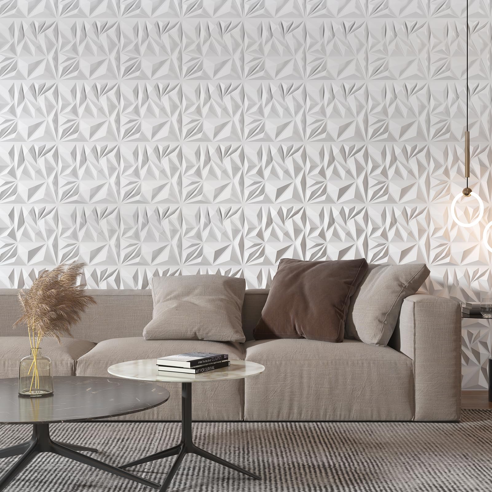 Art3d 33-Pack 3D Wall Panels for Interior Wall Decor, Modern Diamond Textured Accent Wall Paneling for Gaming Living Room TV Wall Background, 12 x 12 inch White - WoodArtSupply