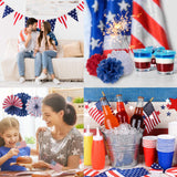 Whaline 4th of July Party Decorations Set, Patriotic USA Flag Pennant Bunting, Red White Blue Paper Fans, Star Garland Hanging Streamers, Tissue Pom Pom Flowers for Independence Day Decor, 14Pcs Whaline