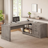SEDETA Executive Desk, 61" Farmhouse L Shaped Desk with File Drawers, Office Desk with Drawers and Power Outlets, Computer Desk with Storage Shelves for Home Office, Grey SEDETA