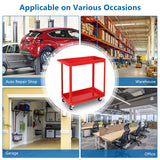 TUFFIOM 2 Tier Rolling Tool Cart, 220 LBS Capacity Industrial Service Cart w/Wheels, 2 Shelf Steel Utility Cart, Tool Storage Organizer for Mechanic, Garage, Workshop, Warehouse & Repair Shop, Red TUFFIOM