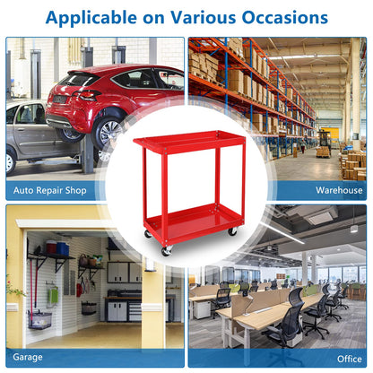 TUFFIOM 2 Tier Rolling Tool Cart, 220 LBS Capacity Industrial Service Cart w/Wheels, 2 Shelf Steel Utility Cart, Tool Storage Organizer for Mechanic, Garage, Workshop, Warehouse & Repair Shop - WoodArtSupply