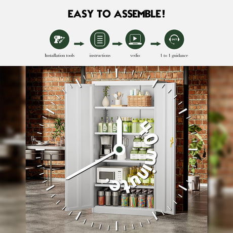 Pataku Metal Storage Cabinet, 72" Garage Cabinet with Doors and Shelves Lockable Steel Multifunctional Cabinet, White Tool Cabinet for Garage, File Cabinet for Home, Office, Warehouse Pataku