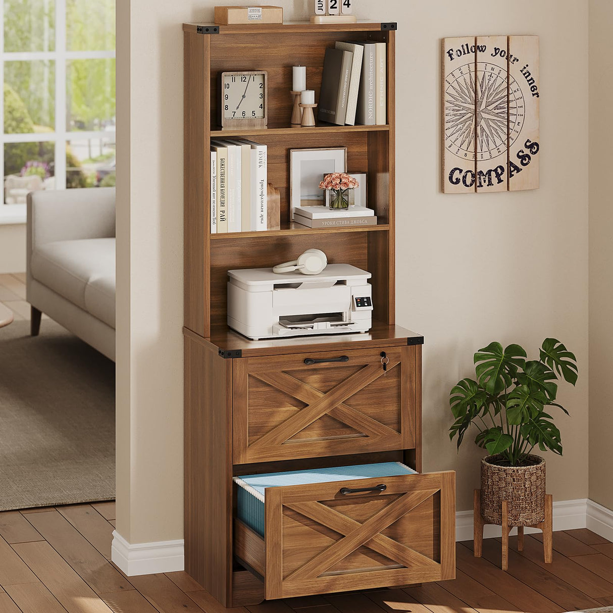 SEDETA 2 Drawer File Cabinet with Lock, Wood Filing Cabinet fits Letter, Legal, A4 Size, Hanging File Folders, Farmhouse File Cabinets for Home Office with Adjustable Storage Shelf (Brown) SEDETA