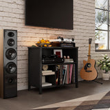 Record Player Stand, Mid-Century Vinyl Record Storage Cabinet, 3-Tier Record Player Holder, Turntable Stand with 4 Cabinet up to 220 Albums, End Table for Bedroom Music Room Living Room, Black FFBCFDK