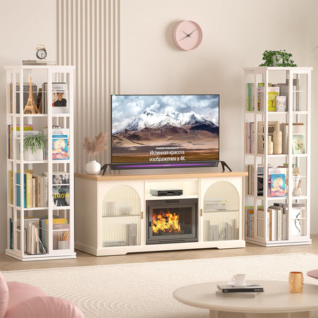 Aheaplus 360° Rotating Corner Bookshelf - Space-Saving Wood Bookcase for Small Spaces, White Aheaplus