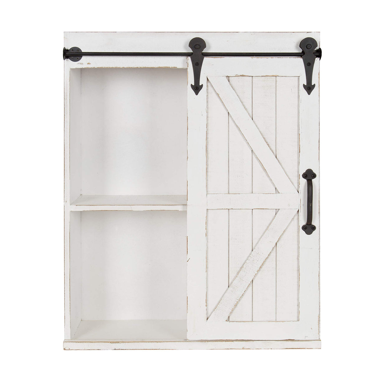 Kate and Laurel Cates Modern Farmhouse Decorative Wood Wall Storage Shelving Cabinet with Sliding Barn Door, Rustic White Kate and Laurel