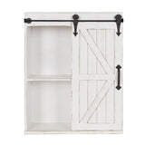 Kate and Laurel Cates Modern Farmhouse Decorative Wood Wall Storage Shelving Cabinet with Sliding Barn Door, Rustic White Kate and Laurel