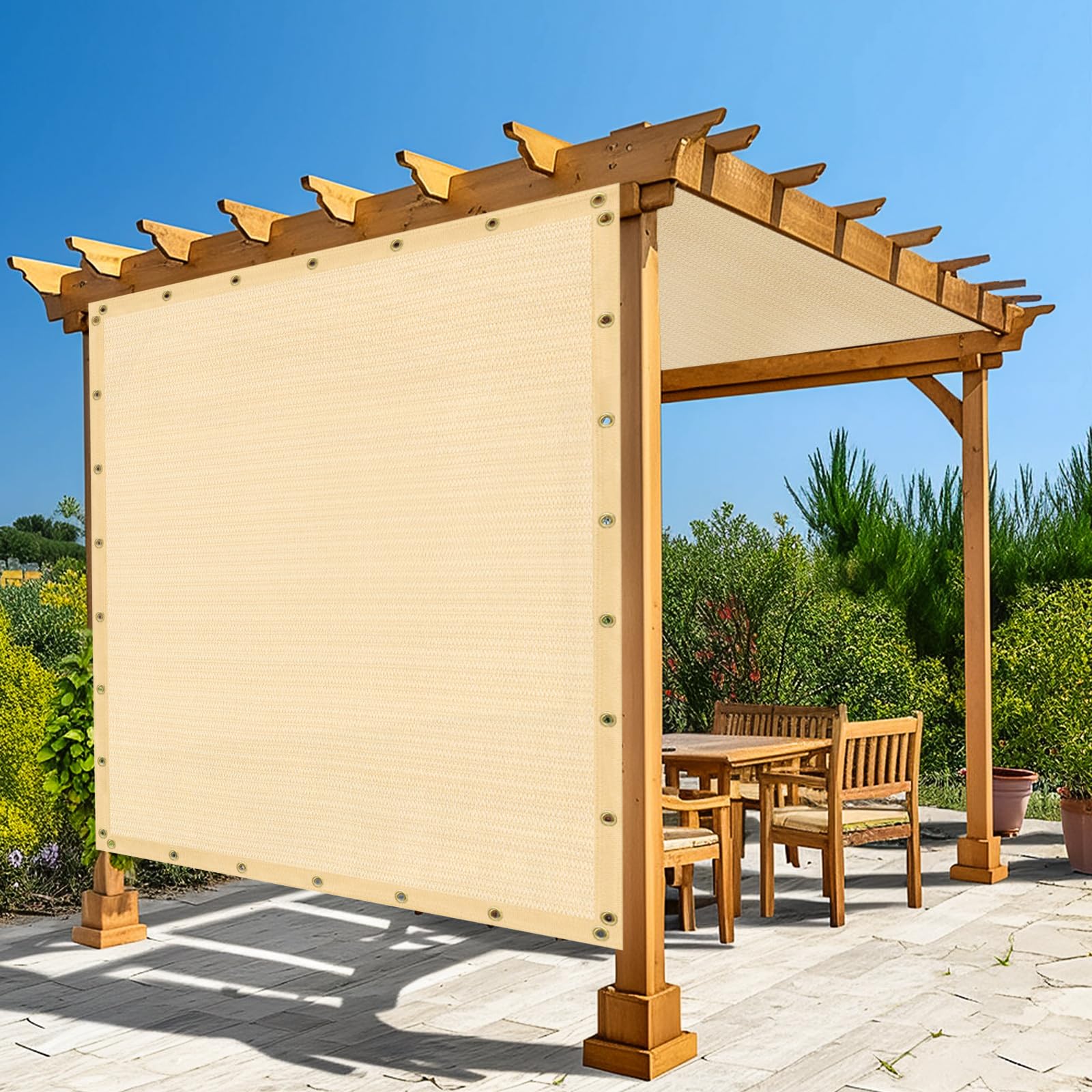 Amagenix 90% Pergola Shade Cover 16'X 16' Wheat Sun Shade Cloth with Grommets GN08 for Outdoor Garden Patio Porch, Commercial Grade 200 GSM - Cable Zip Ties Included (We Customized) - WoodArtSupply