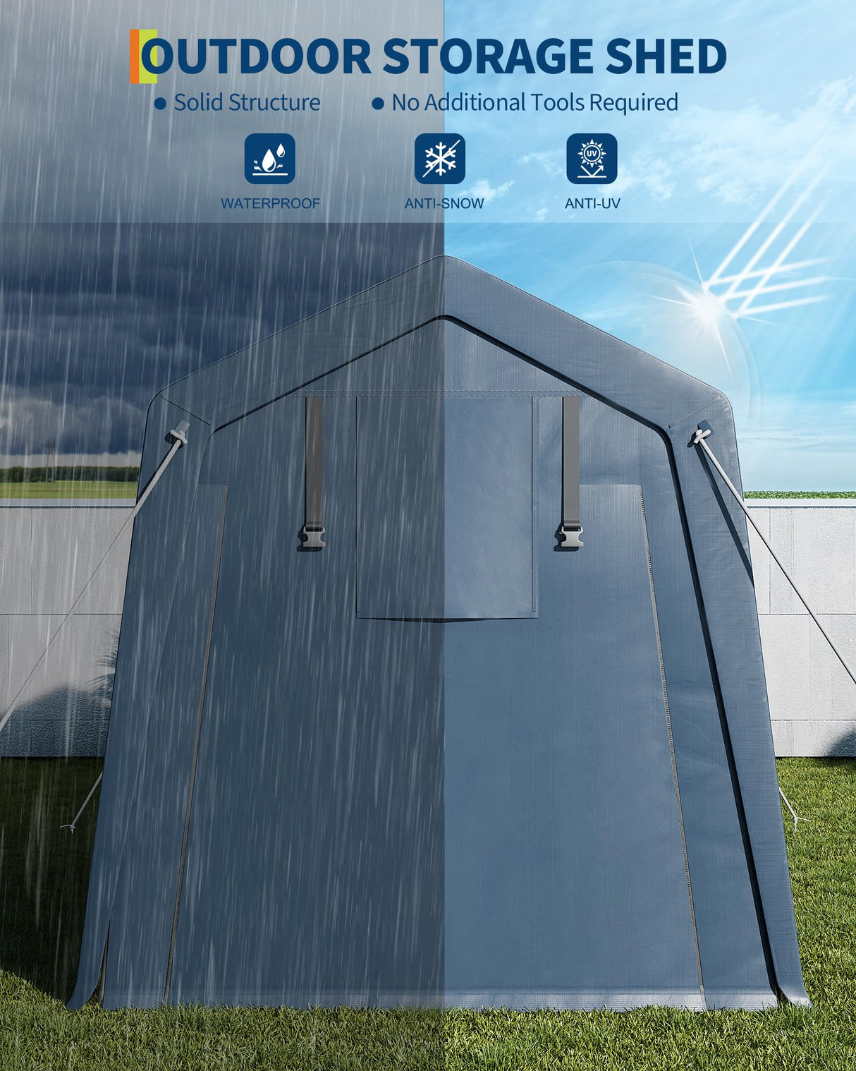 IDEALHOUSE 7x10 FT Outdoor Storage Shelter Shed Carport with Roll-Up Ventilated Zipper Door and Windows, Waterproof Portable Garage, Heavy Duty Tent Shed for Motorcycle Bike Firewood Tools IDEALHOUSE