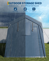 IDEALHOUSE 7x10 FT Outdoor Storage Shelter Shed Carport with Roll-Up Ventilated Zipper Door and Windows, Waterproof Portable Garage, Heavy Duty Tent Shed for Motorcycle Bike Firewood Tools IDEALHOUSE