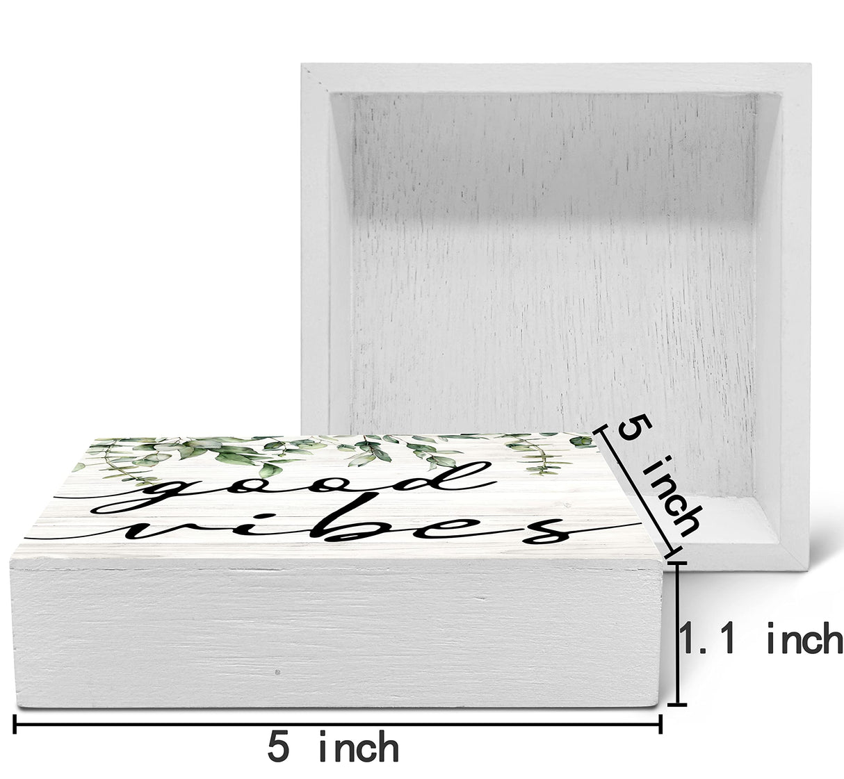SRADMO Botanical Eucalyptus Leaves Wood Box Sign Desk Decor, Rustic Eucalyptus Leaves Wooden Block Box Sign Decoration For Home Office Shelf Table Decor SRADMO