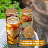 ASKIZ [20Pcs Set] Glass Cups With Bamboo Lids And Straws,16Oz Glass Water Bottles Glass Jars Cups Drinking Glasses, Beer Glasses Ice Coffee Glasses For Juicing Coffee Soda Tea ASKIZ