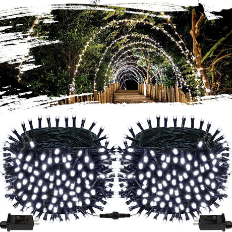 OZS 2Pack 164ft 400 LED String Lights Outdoor/Indoor, Extendable Electric Lights for Christmas Trees, Waterproof 8 Modes Green Wire Electric Holiday Lights for Christmas Decorations (Cool White) OZS