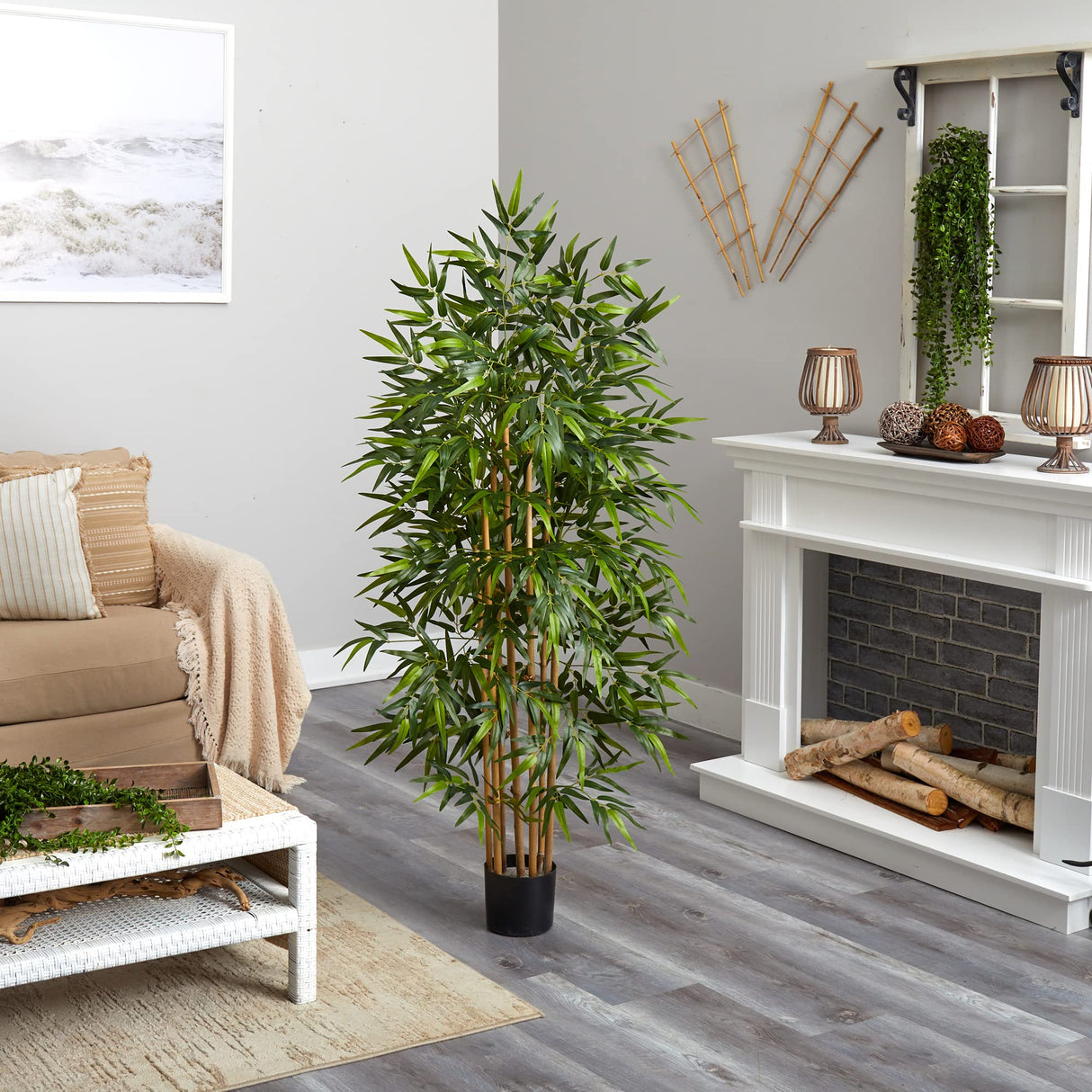 Nearly Natural 64in Bamboo Tree, Fake Bamboo Plants with 7 Natural Trunks, 5.3ft Tall Faux Plants for Indoor Home Decor with 1040 Realistic Fake Leaves Nearly Natural