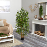 Nearly Natural 64in Bamboo Tree, Fake Bamboo Plants with 7 Natural Trunks, 5.3ft Tall Faux Plants for Indoor Home Decor with 1040 Realistic Fake Leaves Nearly Natural