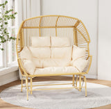 ECOTOUGE Indoor Double Egg Chair, Outdoor Oversized Loveseat, 2 Person Extra Large Wicker Lounge Rocking Glider Chairs for Living Room Bedroom, Yellow ECOTOUGE