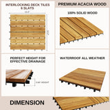 9 PCS Interlocking Deck Tiles 12" x 12" - Premium Acacia Wood Patio Tiles Waterproof - Deck Tiles Interlocking All Weather Waterproof Flooring - Easy Installation for Indoor & Outdoor (Golden Steak) J CLOVER