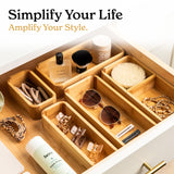 SMIRLY 5-Piece Bamboo Kitchen Drawer Organizer Set for Large and Small Utensils, Multi-use Storage Box - Bathroom, Nightstand, Jewelry, Cutlery, Knife, Spice, Towel, Junk Drawer Tray SMIRLY