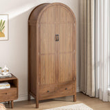 Lxsxlome Armoire Wardrobe Closet, Modern Wardrobe Closet with Drawers and 2 Arched Fluted Doors, 70.87‘’ Tall Wooden Bedroom Armoires with Shelves and Hanging Rod (1, Walnut) Lxsxlome