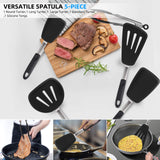 Silicone Flexible Turner Spatula Set, 5-Piece Heat Resistant Flexible Rubber Spatulas,Silicone Cooking Utensil Set,Non Stick Rubber Kitchen Utensils for Cooking Fish, Steak,Eggs, Pancakes CGSGDK