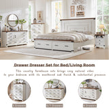 Farmhouse Nightstand Set of 2 with Charging Station, 18" Rustic Night Stand with 2 Storage Drawers, Wood End Table for Bedroom, Living Room, Antique White RedLemon