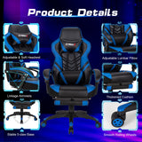 Blue Gaming Chair Ergonomic Computer Chair for Adults Teens Reclining Gamer Chair High Back Game Chair Racing Style Desk Chair with Retractable Footrest, Lumbar Support and Headrest TOMANOR