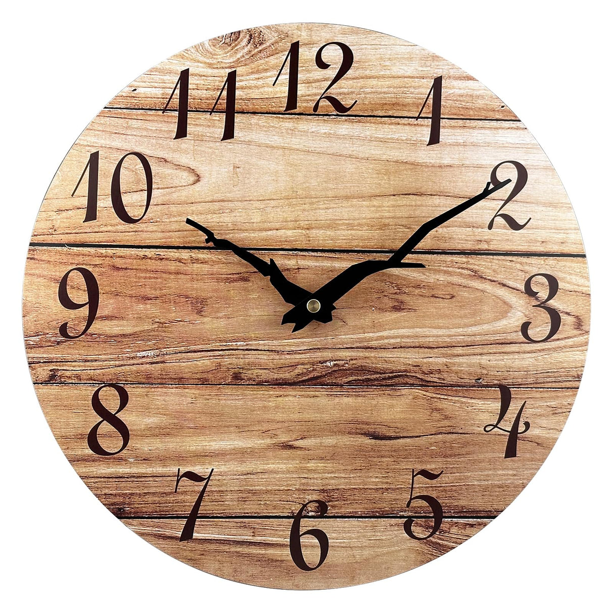 Plumeet Small Wall Clock, 10'' Frameless Wooden Wall Clocks with Silent Quartz Movement, Rustic Country Village Walnut Clocks Decorative for Kitchen Bedroom Living Room, Brown Plumeet