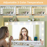 LIMGLIM Makeup Vanity Desk with Lights & Large Mirror, 39.3in Vanity Desk with Mirror and Lights, 3 Lighting Color Adjustable, 5 Drawers, Vanity with Lights for Bedroom LIMGLIM