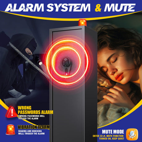 8-12 Gun Safe for Rifles and Pistols,Biometric Fingerprint Lock,No Assembly Required,Fireproof Gun Safe for Home with Removable Gun Shelf,Alarm System,Silent Mode (57"H × 12"D × 14"W) ZZXCBB