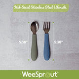 WeeSprout Toddler Utensils, 3 Forks & 3 Spoons, 18/8 Stainless Steel & Food Grade Silicone, Thick Easy-Grip Handles, Perfect Length For New Self Feeders, Gentle On Gums & Teeth, Dishwasher Safe WeeSprout
