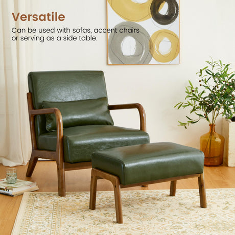 Glitzhome Foot Stool Ottoman, Modern Leatherette Sofa Stool Vanity Chair with Rubber Wood Frame, Footrest Ottoman Bench for Living Room, Entryway, Hunter Green Glitzhome