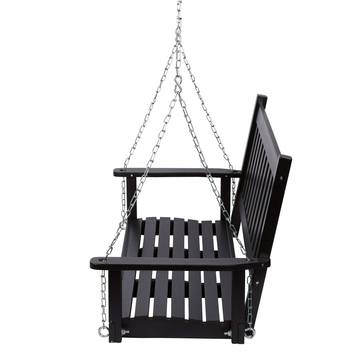 Shine Company Maine 54" Wood Porch Swing with Chains – Black Shine Company