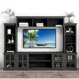 Wall Unit Entertainment Center with Bookshelves, Bridge and Tempered Glass Door, TV Entertainment Center for TVs up to 70 Inch, Black Doredo