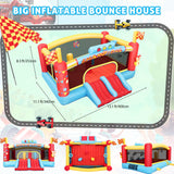 Bounce House for Kids, 13FT Large Inflatable Bounce Castle with Blower Blow Up Jumping Bouncer with Double Slide, Obstacle Poles & Target Toss Game, Champion Race Car Theme AKEYDIY