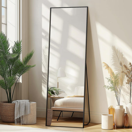 Delma Wall Mirror Full Length Mirror,Standing Mirror Full Body,Large Floor Mirror for Wall Door Bedroom Bathroom Living Room with Aluminium Frame(with Stand,56x15-Black) Delma